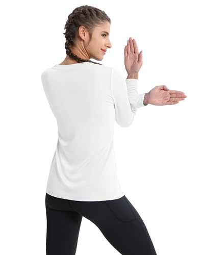 MAGCOMSEN Women's UPF 50+ Long Sleeve Tops Dry Fit UV Protection Shirts Sweat Wicking Athletic Tees for Summer White, M