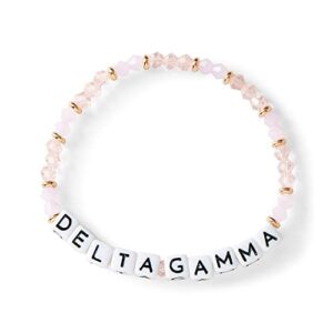 sorority shop delta gamma bracelet — glass bead bracelet with dg name beads and 18k gold accent beads, greek sorority jewelry for big little sorority gifts