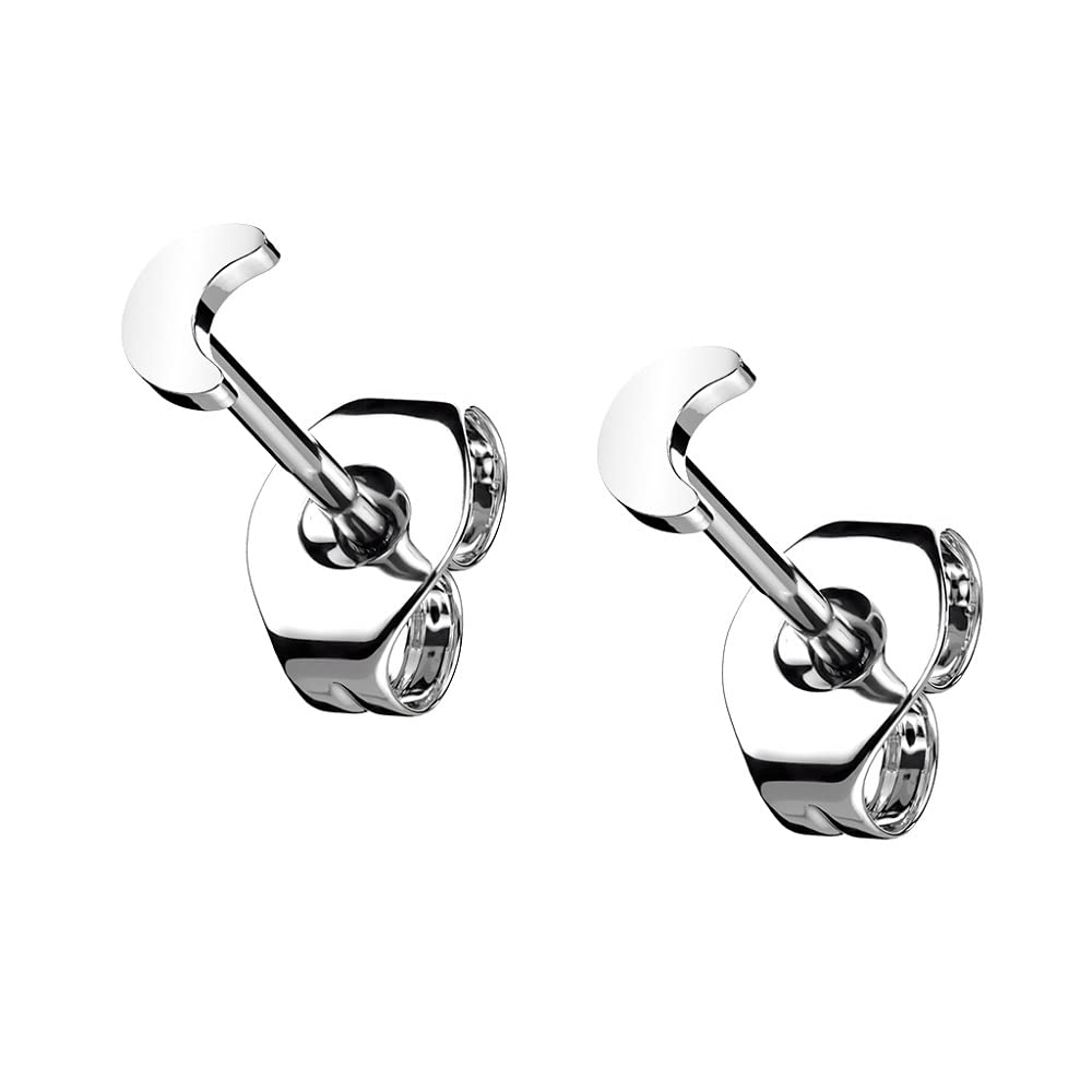 Pierced Owl 20GA G23 Implant Grade Titanium Threadless Crescent Moon Top Stud Earrings, Sold as a Pair