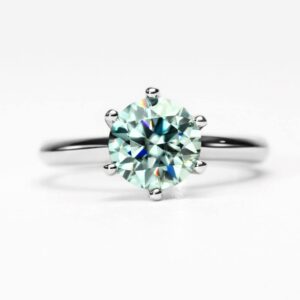 Michooyel 2ct Round Cut Moissanite Engagement Ring for Women Sea Blue Moissanite VVS1 Classic 6 Prongs Setting Solitaire Sterling Silver Women Rings