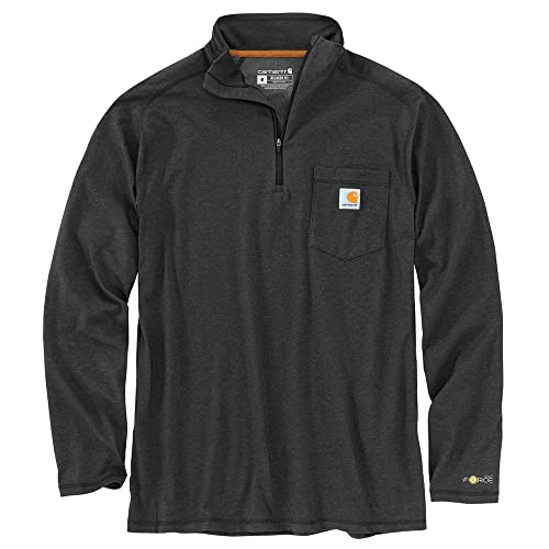 Carhartt Men's Force Relaxed Fit Midweight Long-Sleeve Quarter-Zip Mock-Neck T-Shirt, Carbon Heather, Large