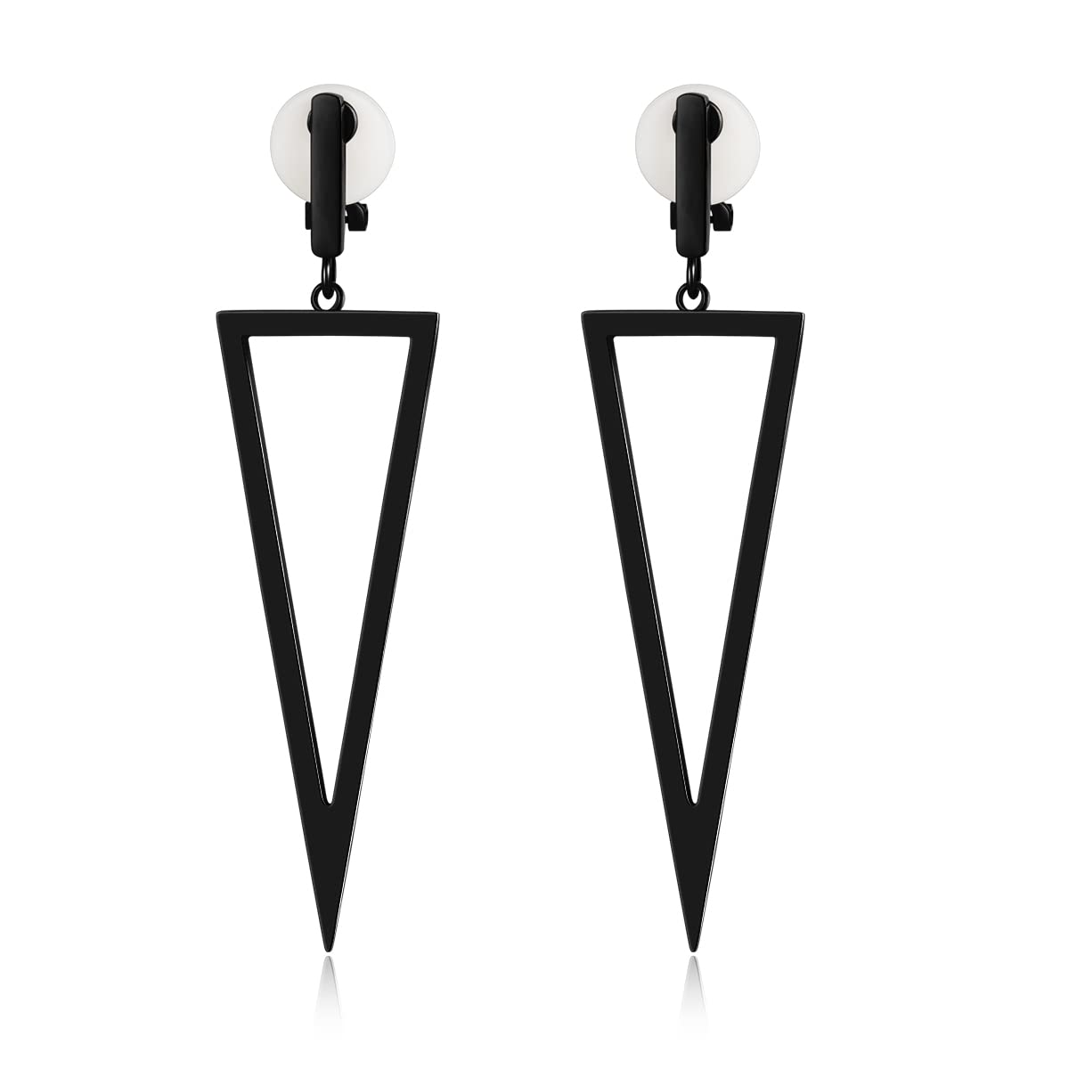 MUYAN Black Triangle Clip On Drop Earrings for Women Modern Black Metal Earrings Non Piercing Earrings Fashion Jewelry