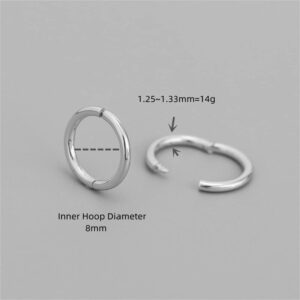 Minimalist Endless Small Hoop Earrings 925 Sterling Silver for Women Hypoallergenic 14g Tiny Cartilage Huggie Hoops Helix Septum Nose Rings Daith Tragus Fashion Polished Body Piercing Jewelry (Silver 8mm)