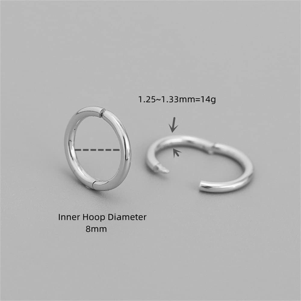 Minimalist Endless Small Hoop Earrings 925 Sterling Silver for Women Hypoallergenic 14g Tiny Cartilage Huggie Hoops Helix Septum Nose Rings Daith Tragus Fashion Polished Body Piercing Jewelry (Silver 8mm)