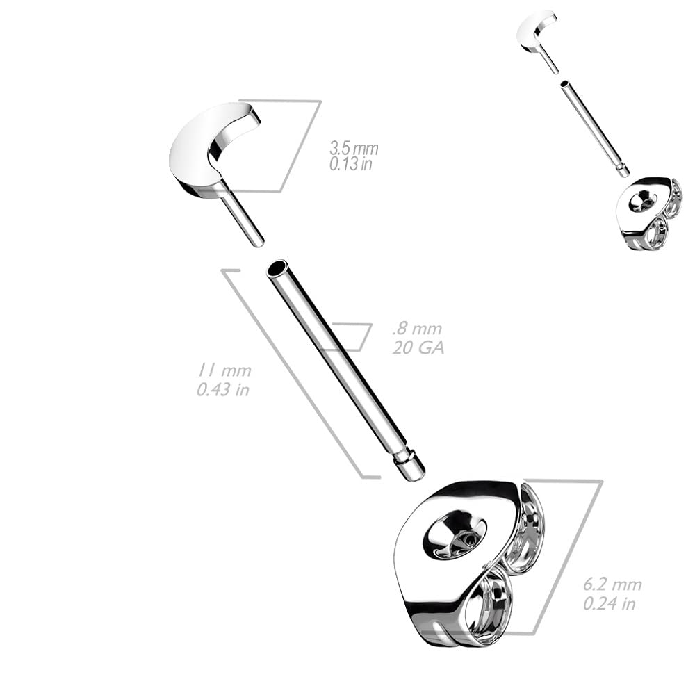 Pierced Owl 20GA G23 Implant Grade Titanium Threadless Crescent Moon Top Stud Earrings, Sold as a Pair