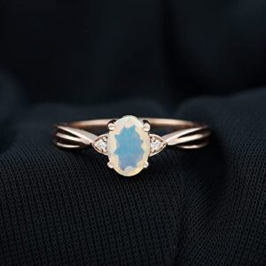 5X7 MM Oval Cut Ethiopian Opal Solitaire Ring with HI-SI Diamond | 1 Cttw | AAA Quality, 14K Rose Gold, Size:US 4.50