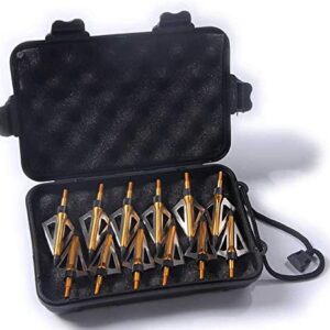 PG1ARCHERY 12 Pack 3 Fixed Blade Archery Hunting Broadheads 100 Grain with Case Arrow Head Screw-in Tips for Compound Bow & Crossbow (Golden)