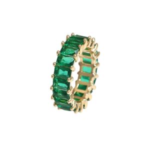 caiyao green emerald eternity paved square cubic zirconia promise wedding band rings gold plated baguette jewelry rectangle emerald-cut cz ring for women -green 8