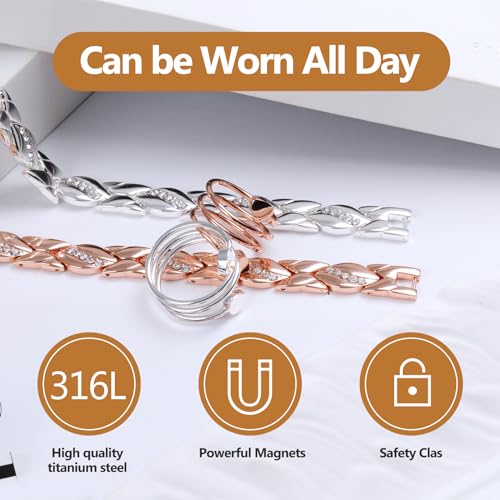 Jecanori Ultra Strength Magnetic Bracelets for Women, Copper Rings for Women, Stainless Steel Magnetic Bracelet for Women with Crystal, Jewelry Gifts with Size Adjustment Tool