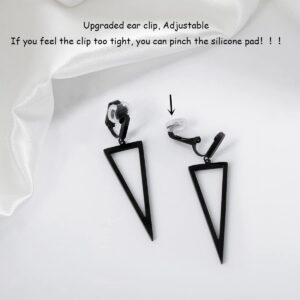 MUYAN Black Triangle Clip On Drop Earrings for Women Modern Black Metal Earrings Non Piercing Earrings Fashion Jewelry