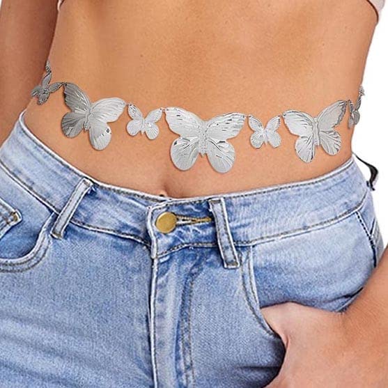 Formery Sexy Crystal Body Chain Shiny Rhinestone Butterflies Waist Chain Beach Daily Party Belly Chains Accessories for Women