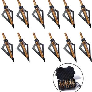 PG1ARCHERY 12 Pack 3 Fixed Blade Archery Hunting Broadheads 100 Grain with Case Arrow Head Screw-in Tips for Compound Bow & Crossbow (Golden)