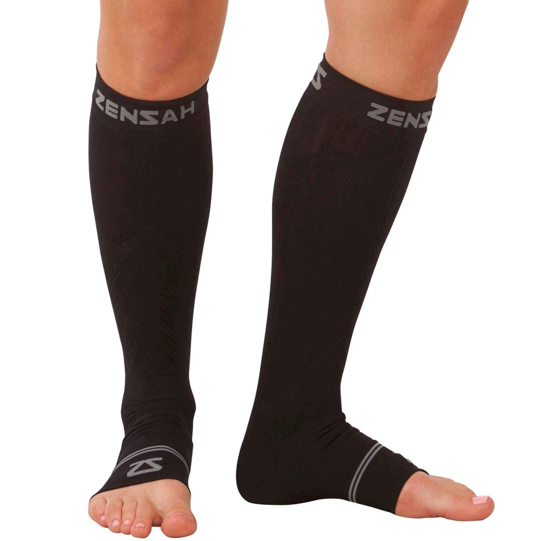 Zensah Ankle/Calf Compression Sleeves- Toeless Socks for Circulation, Swelling for Men and Women (X-Large, Black)