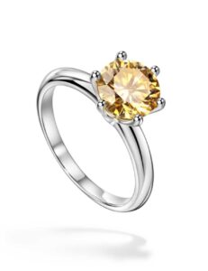 michooyel 2ct round cut moissanite engagement ring for women yellow moissanite vvs1 classic 6 prongs setting solitaire sterling silver women rings