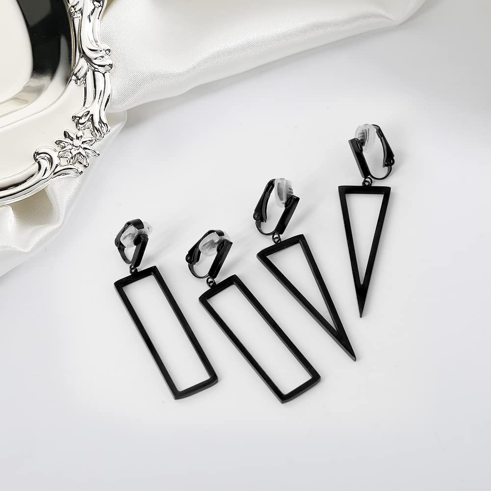 MUYAN Black Triangle Clip On Drop Earrings for Women Modern Black Metal Earrings Non Piercing Earrings Fashion Jewelry