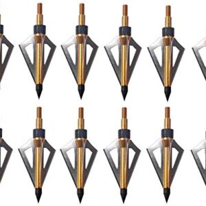 PG1ARCHERY 12 Pack 3 Fixed Blade Archery Hunting Broadheads 100 Grain with Case Arrow Head Screw-in Tips for Compound Bow & Crossbow (Golden)