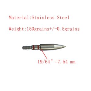 100/125/150/175/200 Grains Stainless Steel Archery Field Points, Arrow Target Field Points in Archery Field Tips and Broadheads 1 Dozen 12 PCS (T 19/64″-150grains)