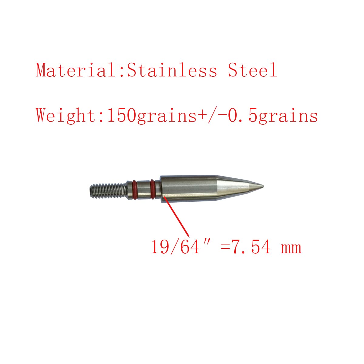 100/125/150/175/200 Grains Stainless Steel Archery Field Points, Arrow Target Field Points in Archery Field Tips and Broadheads 1 Dozen 12 PCS (T 19/64″-150grains)