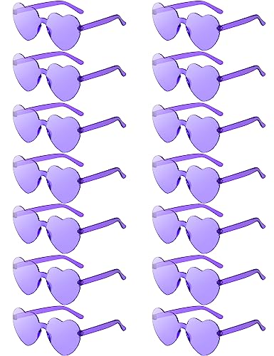 LUCKYCHRIS 14 Pcs Purple Heart Sunglasses for Women Transparent Heart Shaped Sunglasses Bulk Fun Sunglasses Pack for Party Favor