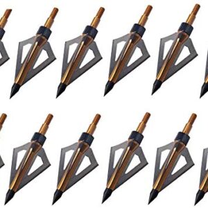 PG1ARCHERY 12 Pack 3 Fixed Blade Archery Hunting Broadheads 100 Grain with Case Arrow Head Screw-in Tips for Compound Bow & Crossbow (Golden)