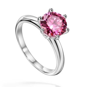 Michooyel 2ct Round Cut Moissanite Engagement Ring for Women Pink Moissanite VVS1 Classic 6 Prongs Setting Solitaire Sterling Silver Women Rings