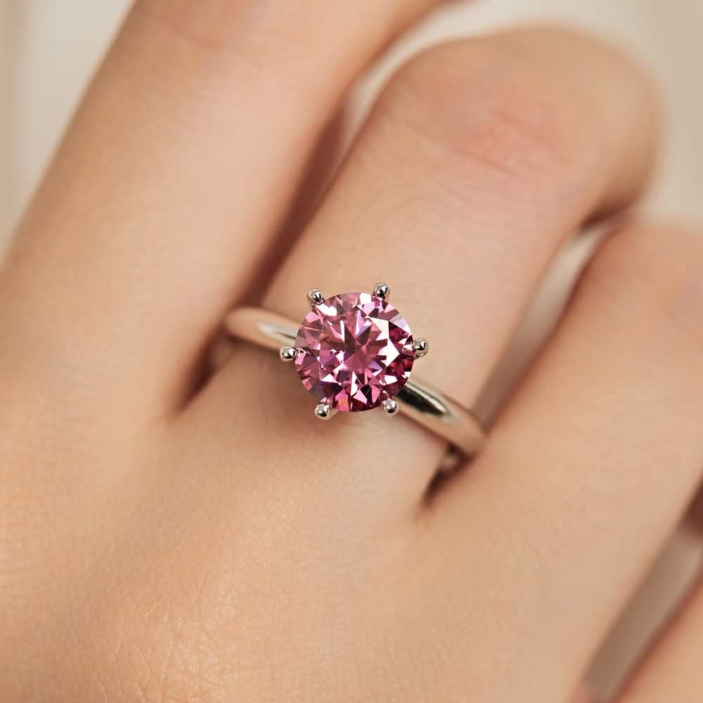 Michooyel 2ct Round Cut Moissanite Engagement Ring for Women Pink Moissanite VVS1 Classic 6 Prongs Setting Solitaire Sterling Silver Women Rings