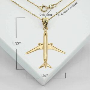 Polished 10K Yellow Gold Airplane Aircraft Aviation Traveler Charm Pendant Necklace (18")