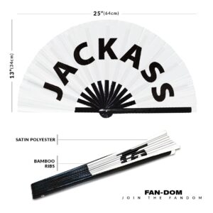 Jackass Hand Fan Foldable Bamboo Circuit Hand Fan Funny Gag Curse Words Expressions Statement Gifts Festival Accessories Rave Handheld Circuit Event Fan Clack Fans (White)