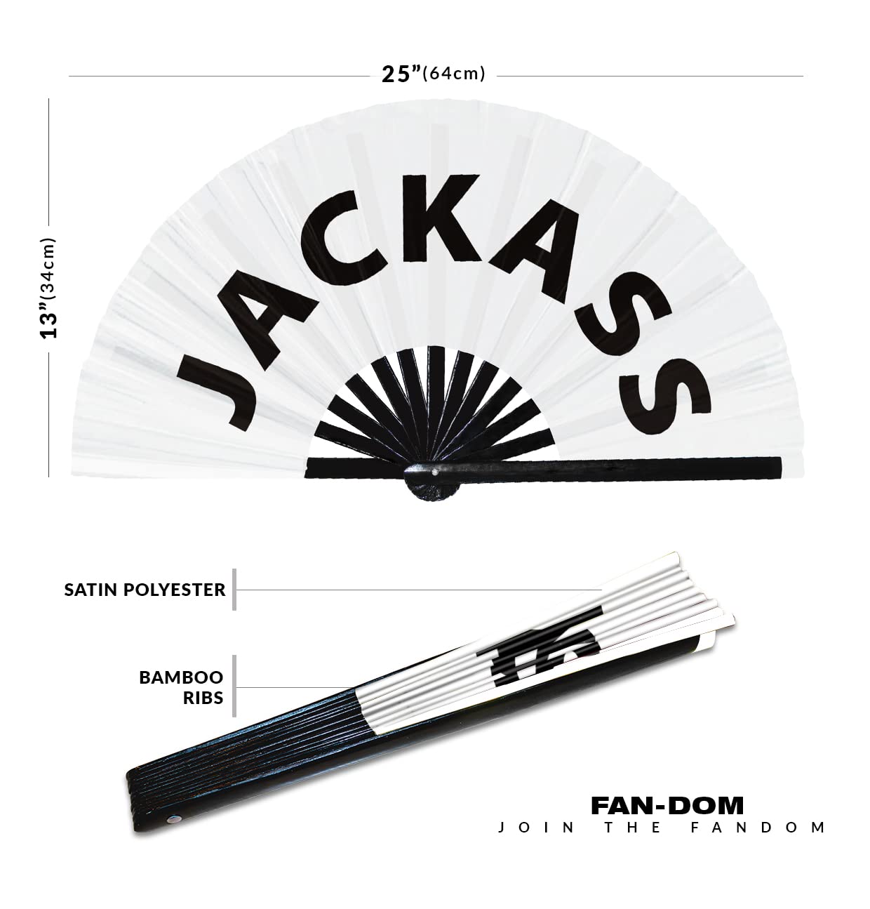 Jackass Hand Fan Foldable Bamboo Circuit Hand Fan Funny Gag Curse Words Expressions Statement Gifts Festival Accessories Rave Handheld Circuit Event Fan Clack Fans (White)