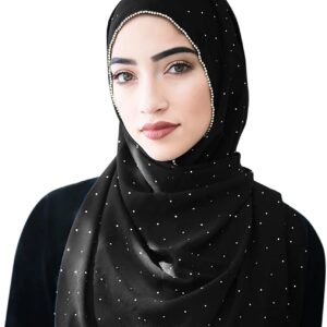 ZAFA Women Soft Chiffon Rhinestone Long Scarf Shawl Fashion Muslim Hijab Head Wrap Scarves