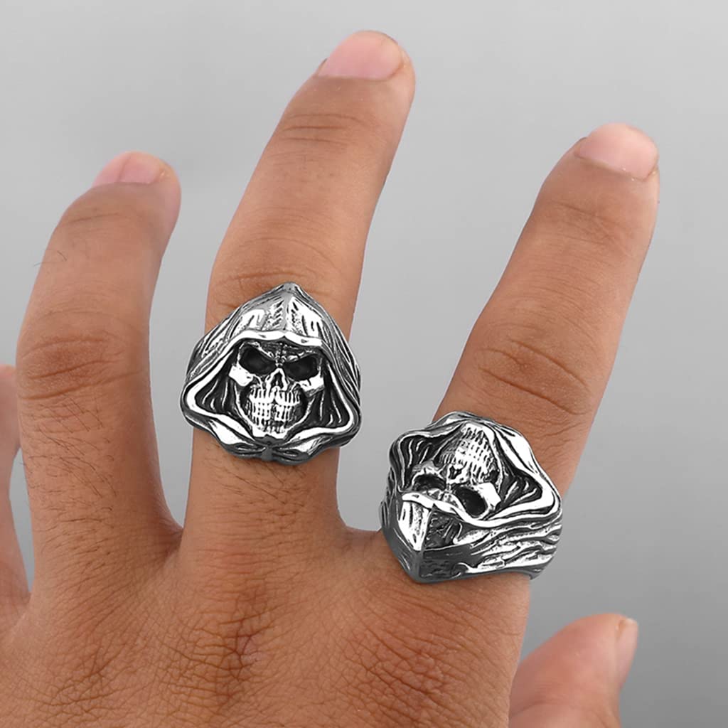 Jude Jewelers Retro Vintage Stainless Steel Death Skull Gothic Punk Party Biker Halloween Holiday Hiphop Ring (Silver, 6)