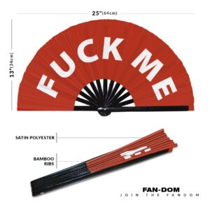 Fuck Me Hand Fan Foldable Bamboo Circuit Hand Fan Funny Gag Curse Words Expressions Statement Gifts Festival Accessories Rave Handheld Circuit Event Fan Clack Fans (Red)