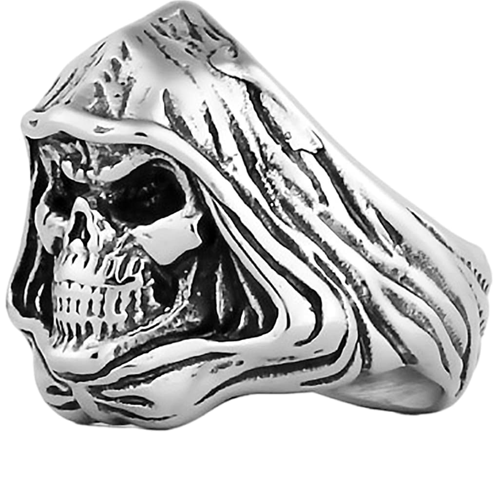 Jude Jewelers Retro Vintage Stainless Steel Death Skull Gothic Punk Party Biker Halloween Holiday Hiphop Ring (Silver, 6)