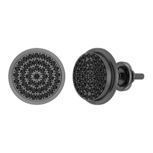 Dazzlingrock Collection Round Black Diamond Double Halo Style Screwback (Unisex) Stud Earring in Black Plated 925 Sterling Silver (0.25 ctw, Color Black, Clarity Opaque)