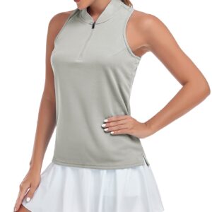 SPOSULEI Womens Golf Apparel Summer Golf Shirts Dry Fit Lightweight SPF 50+ Moisture Wicking Sleeveless Tennis Tshirts Grey