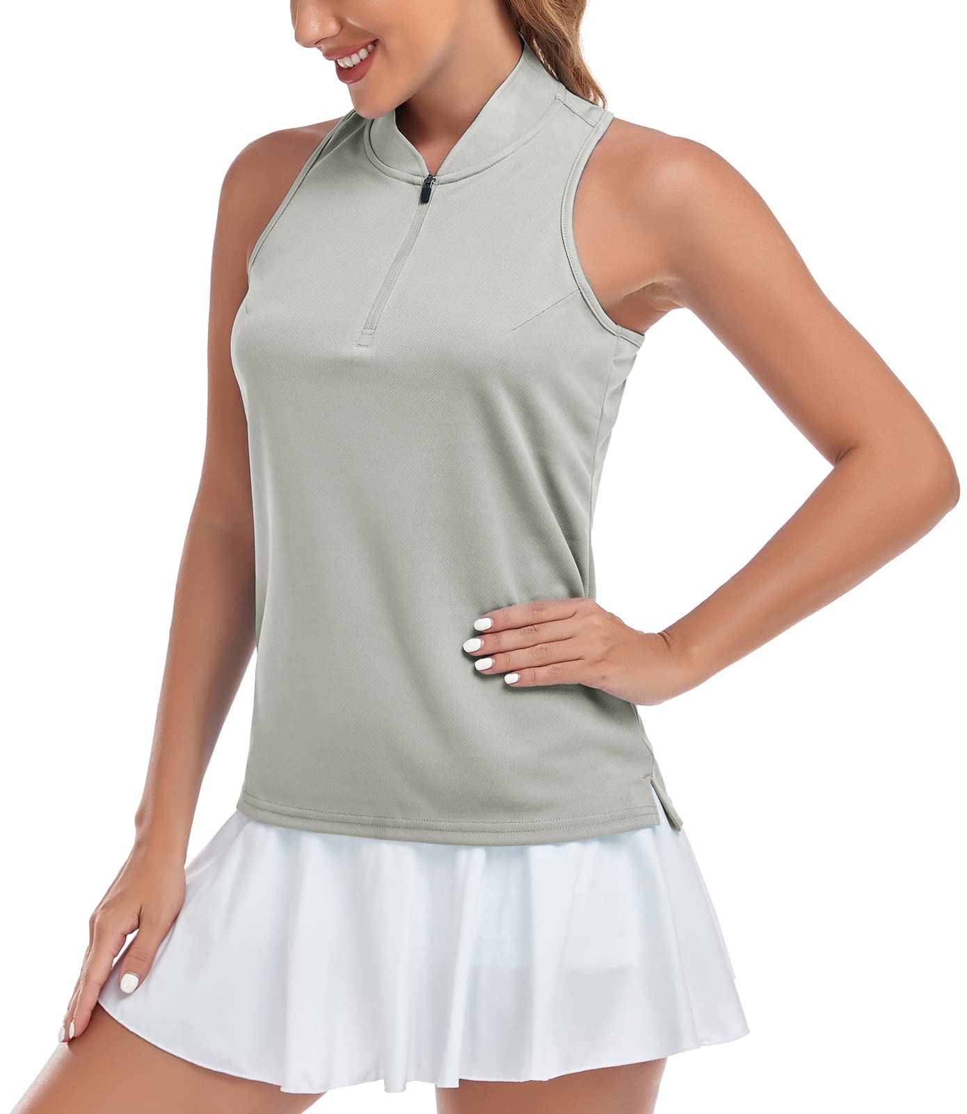 SPOSULEI Womens Golf Apparel Summer Golf Shirts Dry Fit Lightweight SPF 50+ Moisture Wicking Sleeveless Tennis Tshirts Grey