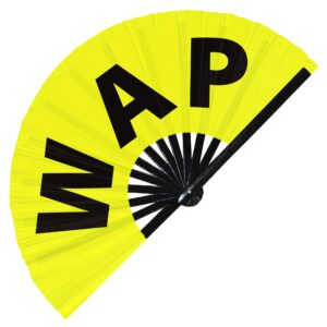 wap hand fan foldable bamboo circuit hand fan funny gag curse words expressions statement gifts festival accessories rave handheld circuit event fan clack fans (yellow)