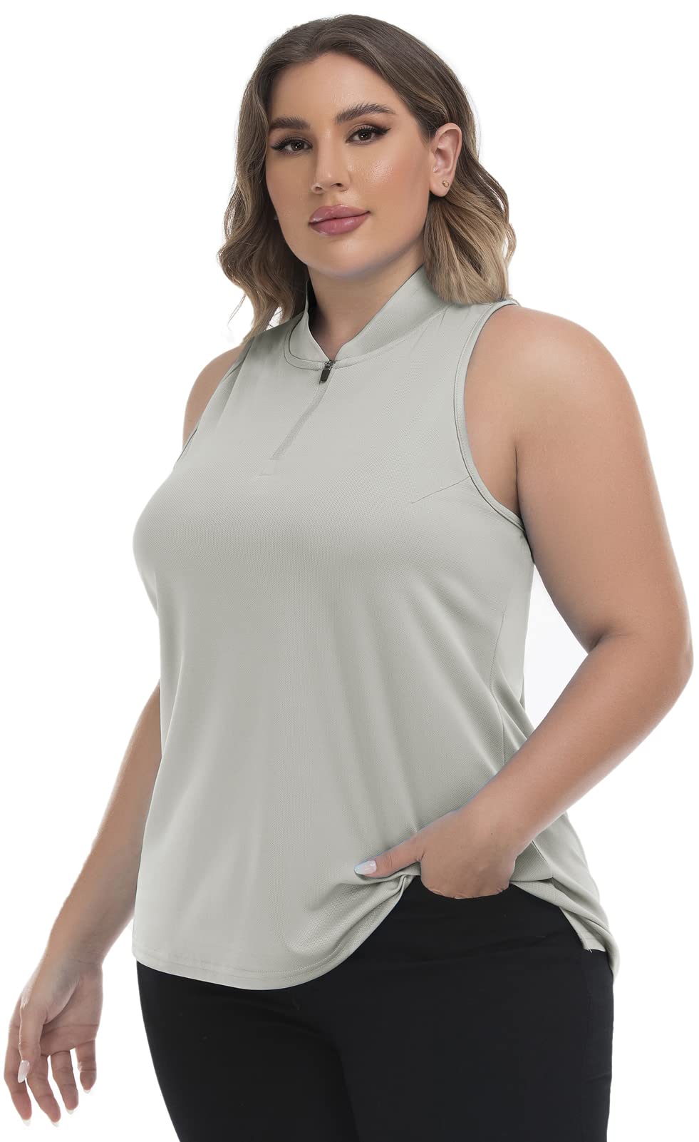 SPOSULEI Womens Golf Apparel Summer Golf Shirts Dry Fit Lightweight SPF 50+ Moisture Wicking Sleeveless Tennis Tshirts Grey