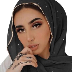 zafa women soft chiffon rhinestone long scarf shawl fashion muslim hijab head wrap scarves