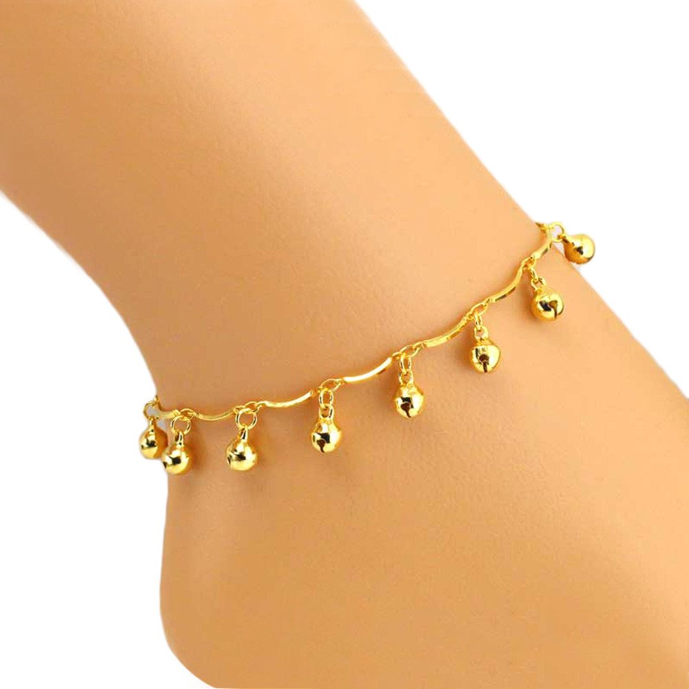 Rosary Bracelet Barefoot Bells Women Foot Bracelet Ankle Jewelry Beach Sandal Anklet - Ankle Bracelets for Women Teen Girls Jewelry Gifts (Gold, One Size)