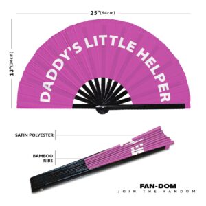 Daddy's Little Helper Hand Fan Foldable Bamboo Circuit Hand Fan Funny Gag Curse Words Expressions Statement Gifts Festival Accessories Rave Handheld Circuit Event Fan Clack Fans (Pink)