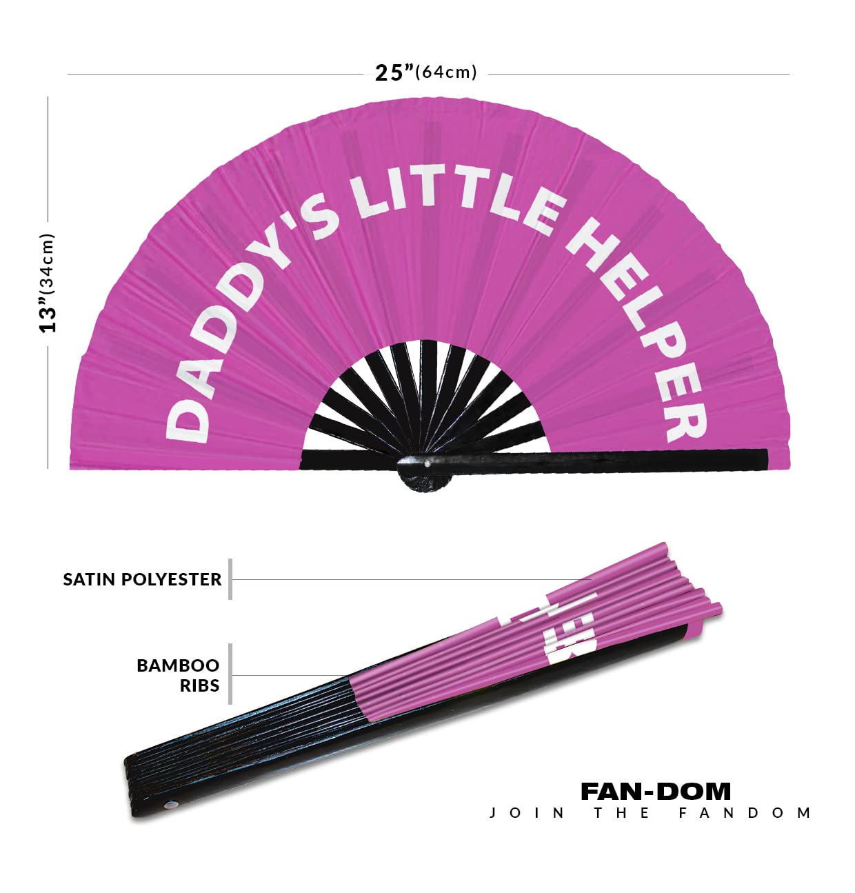 Daddy's Little Helper Hand Fan Foldable Bamboo Circuit Hand Fan Funny Gag Curse Words Expressions Statement Gifts Festival Accessories Rave Handheld Circuit Event Fan Clack Fans (Pink)