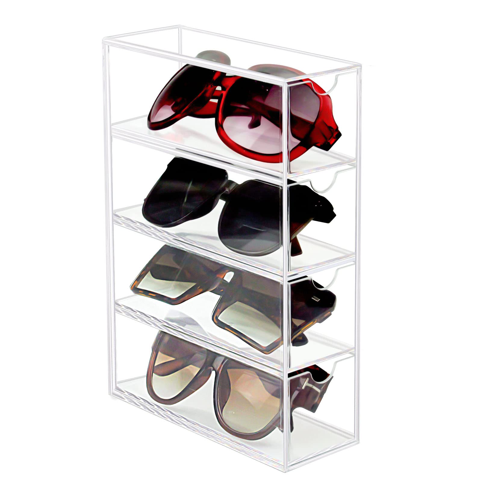 Tasybox Sunglasses Organizer, Acrylic Eyeglass Case Clear Eyeglass Holder Eyewear Display Case with 4 Drawers for Women and Men