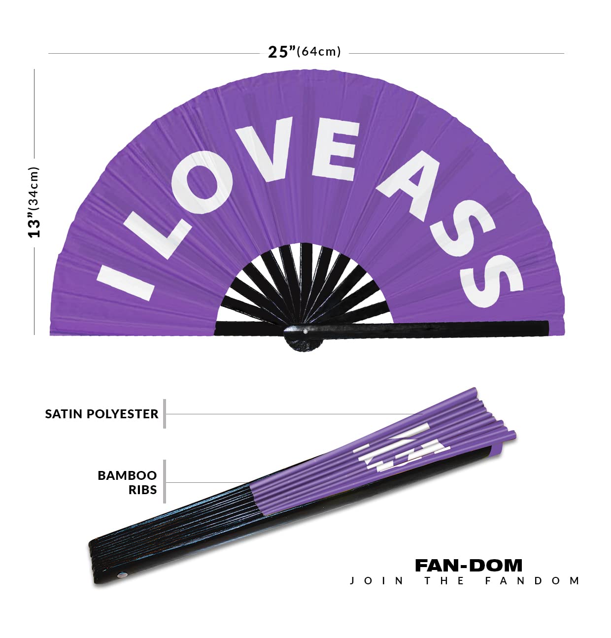 I Love Ass Hand Fan Foldable Bamboo Circuit Hand Fan Funny Gag Curse Words Expressions Statement Gifts Festival Accessories Rave Handheld Circuit Event Fan Clack Fans (Purple)