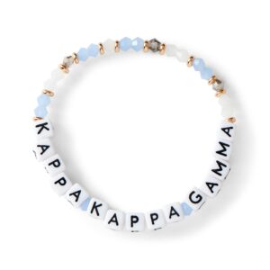 sorority shop kappa kappa gamma bracelet — glass bead bracelet with kkg name beads and 18k gold accent beads, greek sorority jewelry for big little sorority gifts