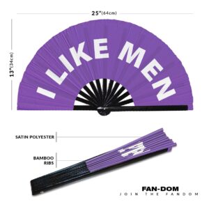 I Like Men Hand Fan Foldable Bamboo Circuit Hand Fan Funny Gag Curse Words Expressions Statement Gifts Festival Accessories Rave Handheld Circuit Event Fan Clack Fans (Purple)