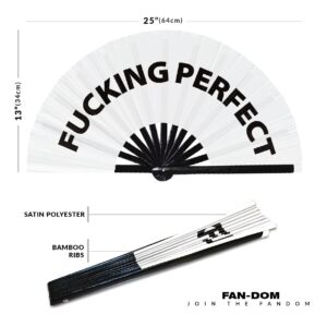 Fucking Perfect Hand Fan Foldable Bamboo Circuit Hand Fan Funny Gag Curse Words Expressions Statement Gifts Festival Accessories Rave Handheld Circuit Event Fan Clack Fans (White)