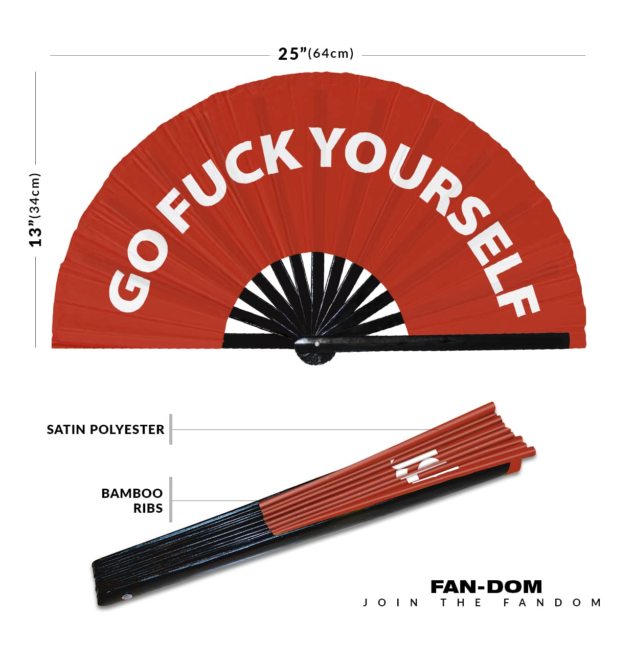 Go Fuck Yourself Hand Fan Foldable Bamboo Circuit Hand Fan Funny Gag Curse Words Expressions Statement Gifts Festival Accessories Rave Handheld Circuit Event Fan Clack Fans (Red)