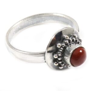 Red Jasper Gemstone Silver Band Ring for Women Solid 925 Sterling Silver Ring Handmade by Goyal Exports SRG347B (US-3)