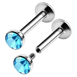 2pcs steel internally threaded lip studs 16g 5/16 8mm 4mm aquamarine crystal ball helix earrings medusa piercing jewelry 8421